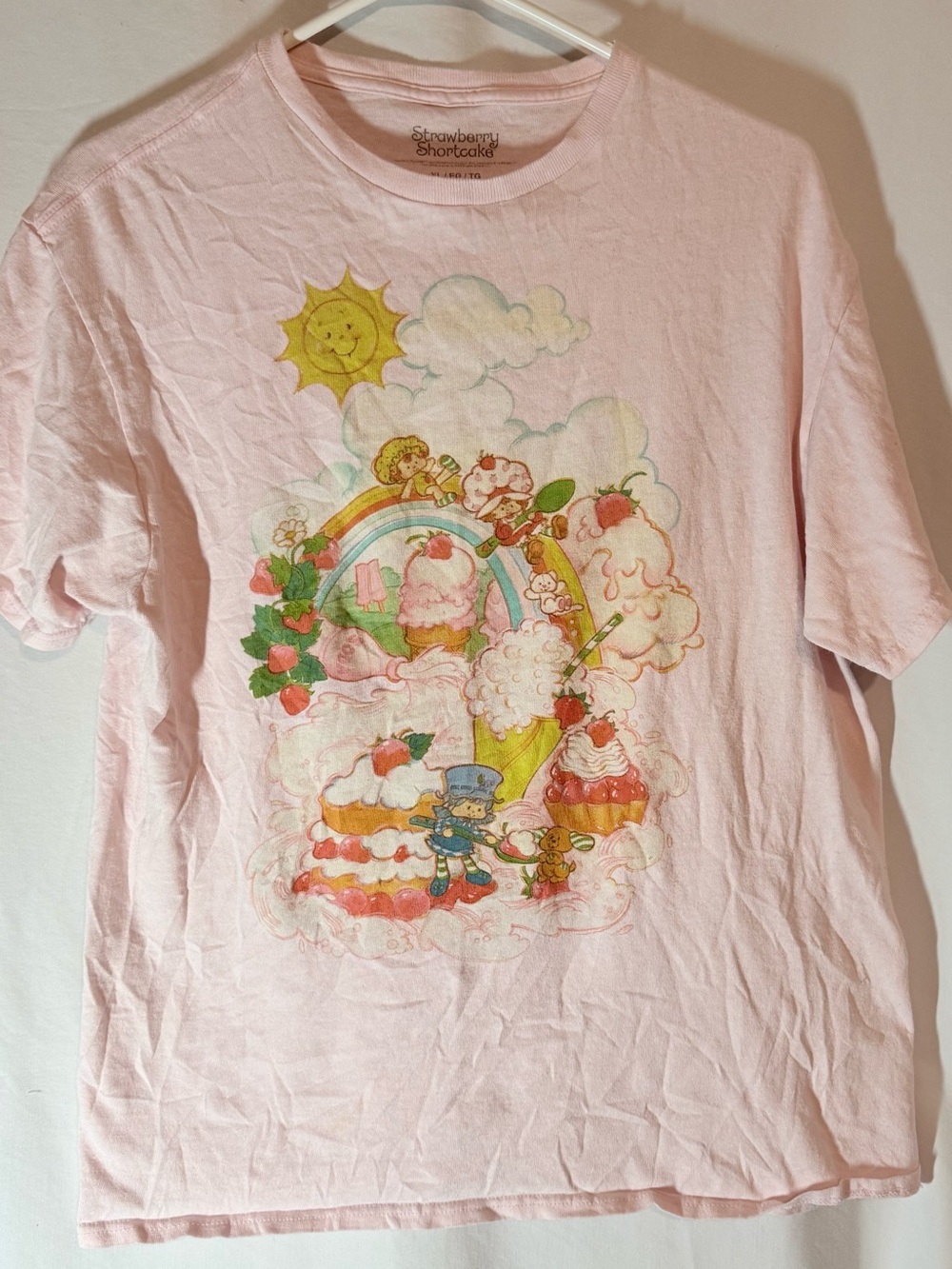 Strawberry Shortcake Womens XL Pink Graphic T Shirt Y2K Retro Cartoon Tee